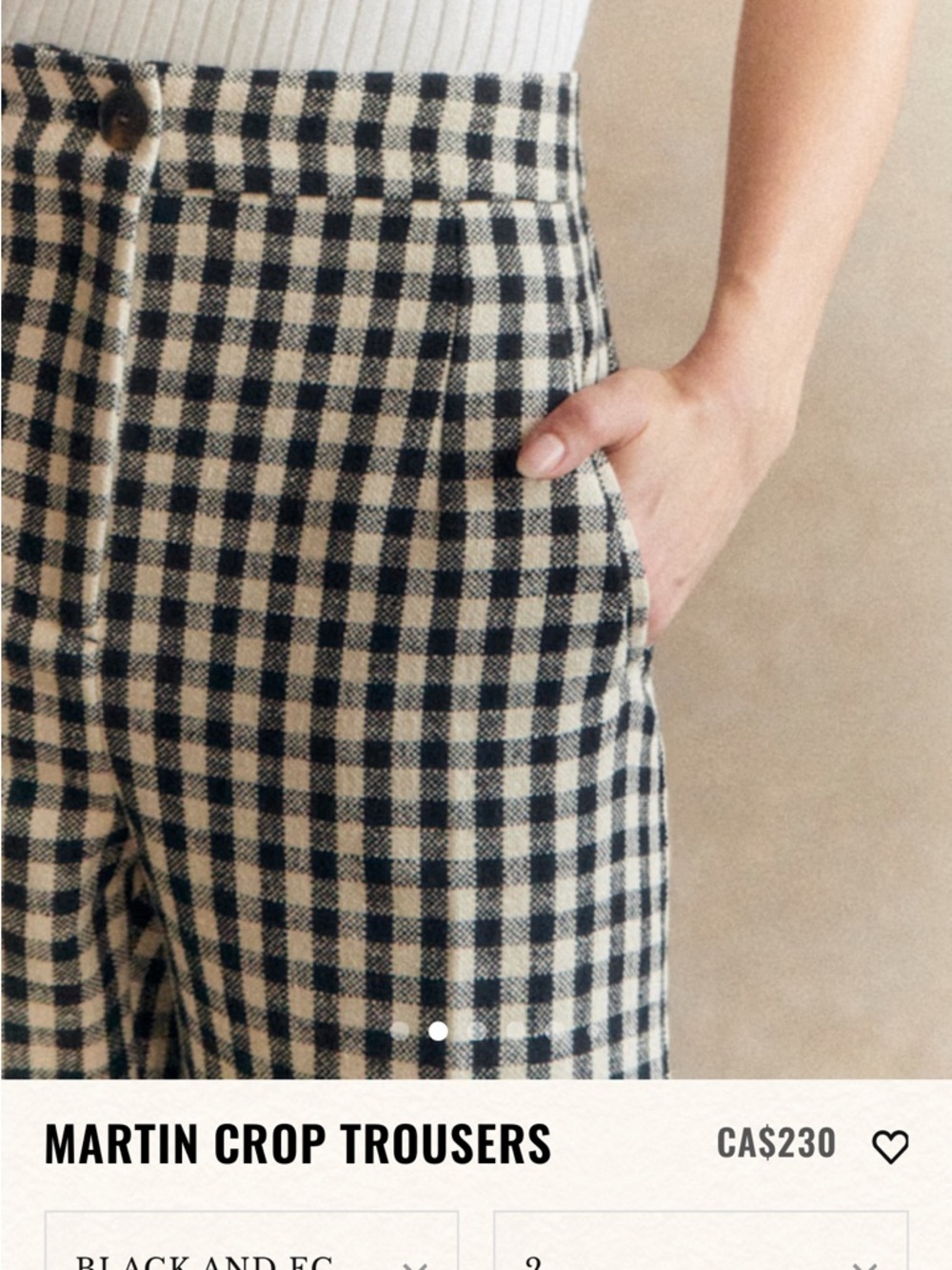 SEZANE MARTIN CROP TROUSERS
Black and Ecru Gingham 36 - Picture 2 of 13